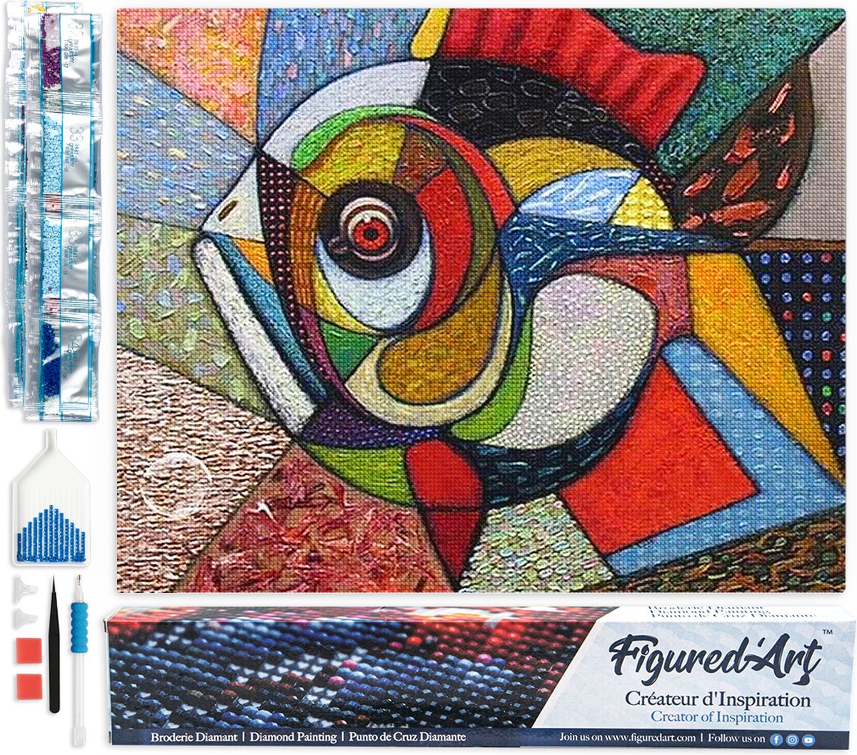 FiguredArt Diamond Painting set Volwassenen 40x50 cm Vis ontwerp - 5D DIY Art full drill vierkante diamant - Opgerold canvas